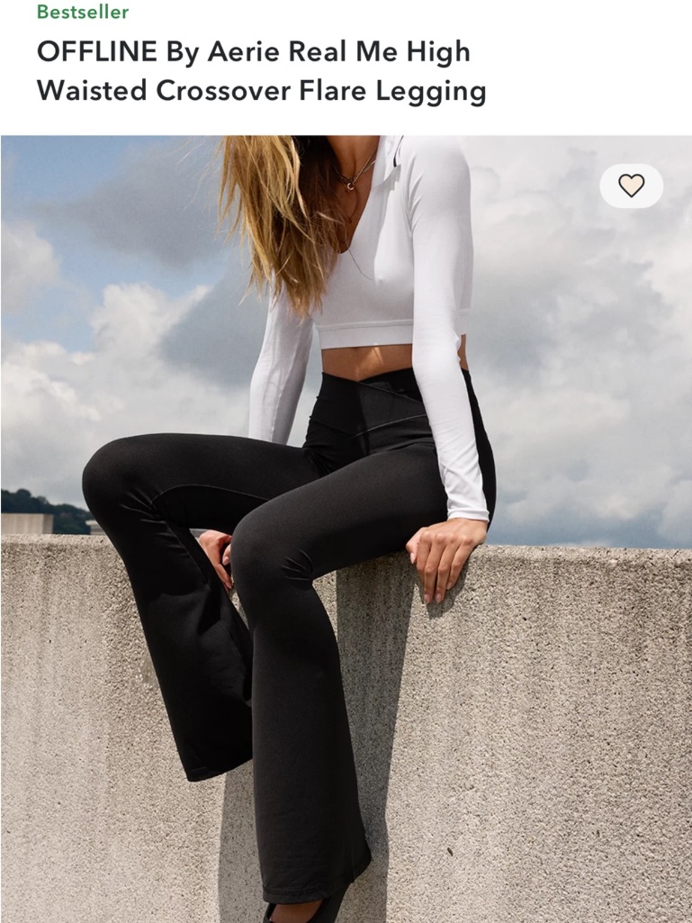 aerie Offline Real Me Black High-Waisted Crossover Flare Leggings